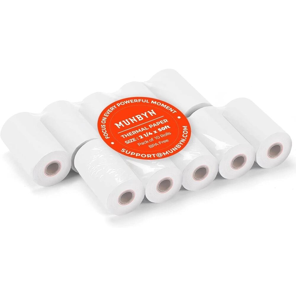 MUNBYN 2 1/4" x 50' Thermal Paper (10 Rolls) BPA Free Receipt Paper, 58mm Refill